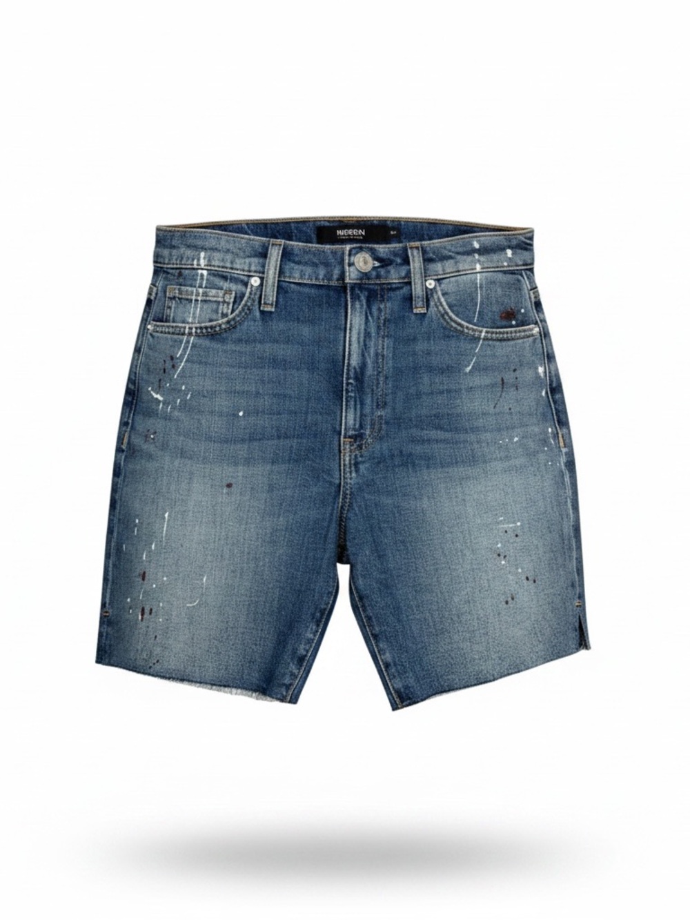 Hudson Jeans Hana Shorts in Blue Distressed Splattered Denim